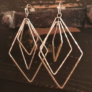 Gold + Silver Free-Falling Diamond Shaped Earrings